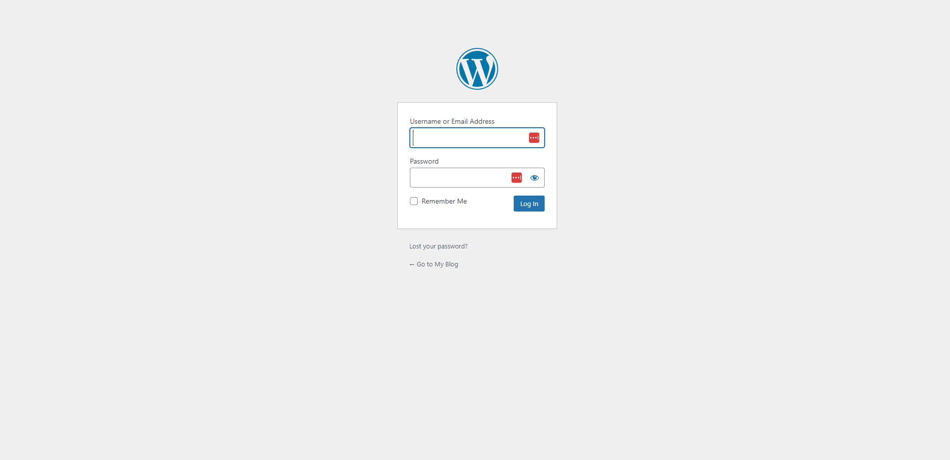 Screenshot of WP login page